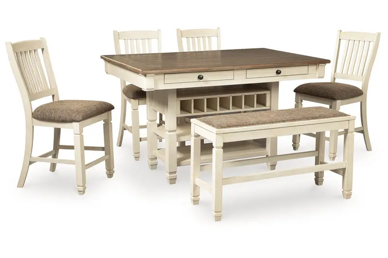 Bolanburg Antique White Counter-Height Dining Set: Table, Four Barstools, And Bench 1