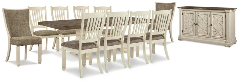Bolanburg Antique White Dining Set: Extendable Table + 10 Chairs With Built-In Storage 1