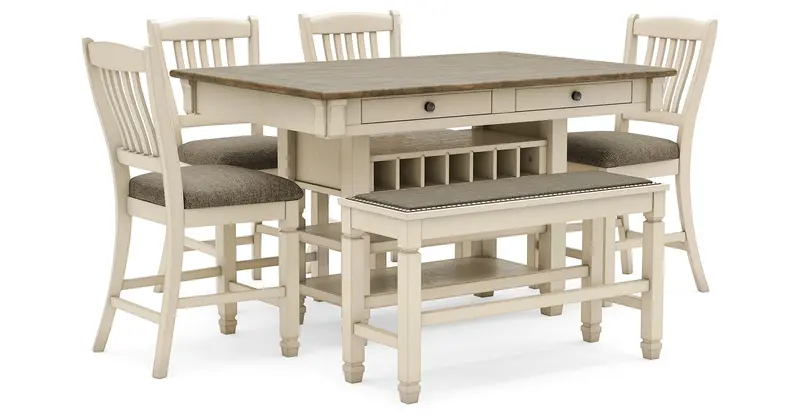 Bolanburg Two-Tone Counter-Height Dining Set: Table, 4 Barstools & Bench 1