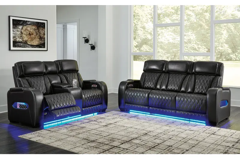 Boyington Black Power-Reclining Living Room Set – Full Sofa & Recliners 1