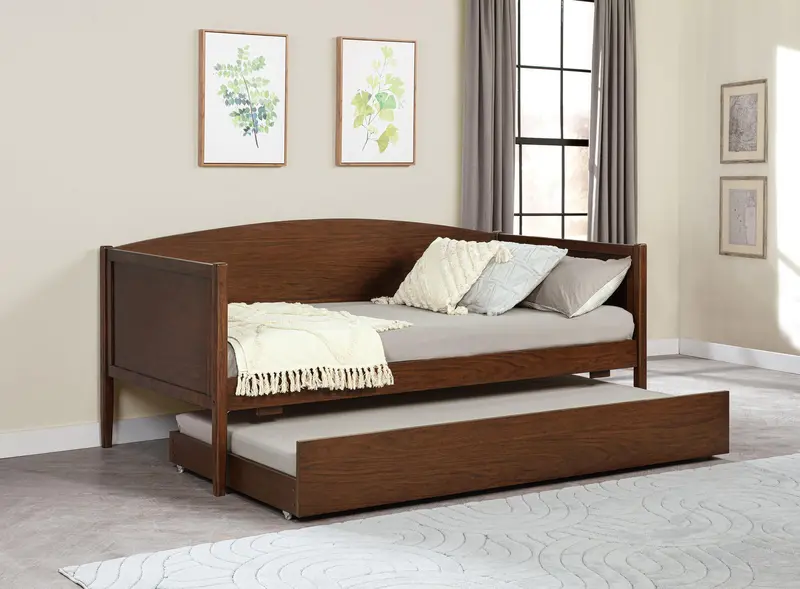 Bozeman Walnut Twin Daybed With Trundle – Medium-Size Wooden Multi-Functional Bed 1