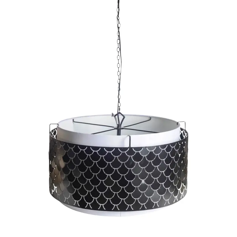 Brasseur I Chandelier – Charcoal Black Metal Fish Scale Design, Three-Light Fixture (26" X 15") 1