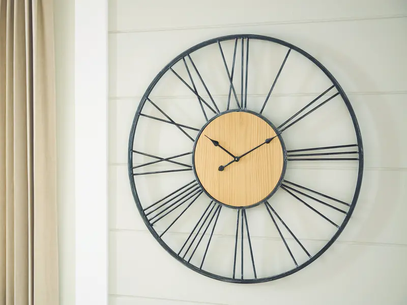Brockett Black And Natural Wood Wall Clock With Rustic Industrial Design 1