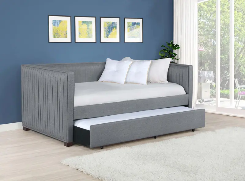 Brodie Gray Fabric Twin Daybed With Underbed Trundle 1