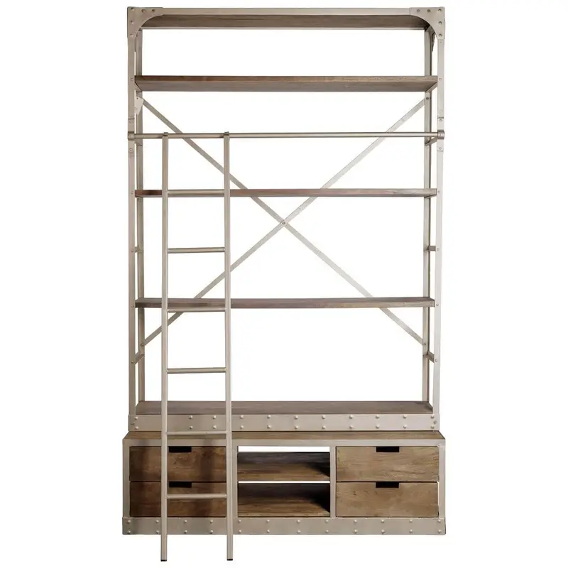 Brodie Vi Four-Tier Ladder Shelving Unit – Light Brown Wood With Nickel Finishes (57"L X 20.5"W X 94"H) 1