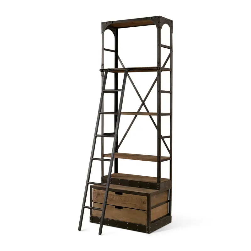 Brodie Vii Shelving Unit – Brown Wood With Gunmetal Bracing, Four-Tier Design (32"L X 22"W X 94"H) 1