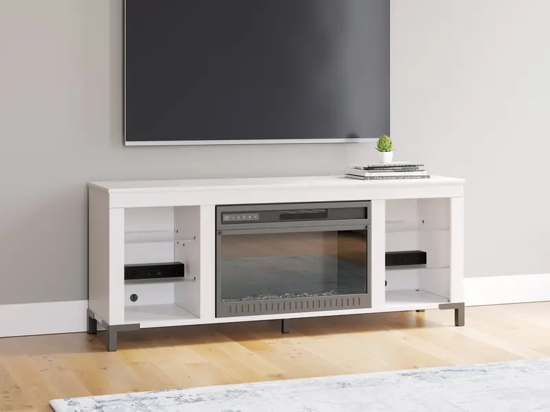 Brollevi White 60-Inch Tv Stand With Built-In Electric Fireplace 1