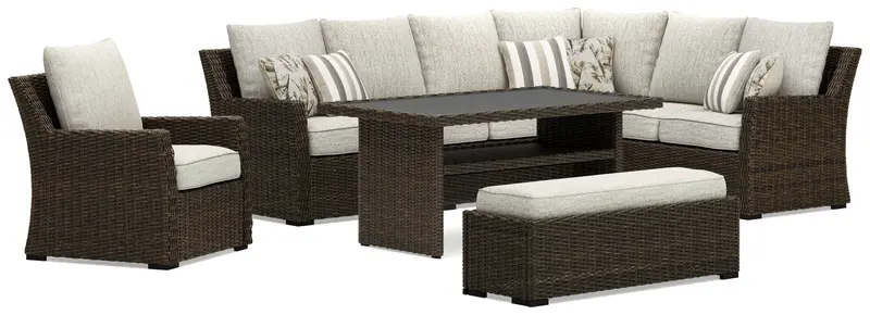 Brook Ranch Brown Outdoor Living Set: Sectional, Lounge Chair & Coffee Table 1