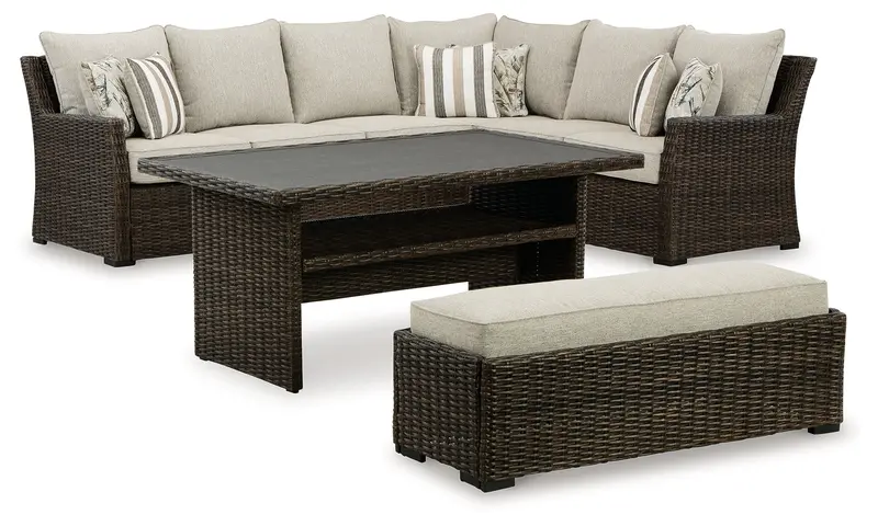 Brook Ranch Weather-Resistant Brown Outdoor Sectional With Matching Coffee Table 1