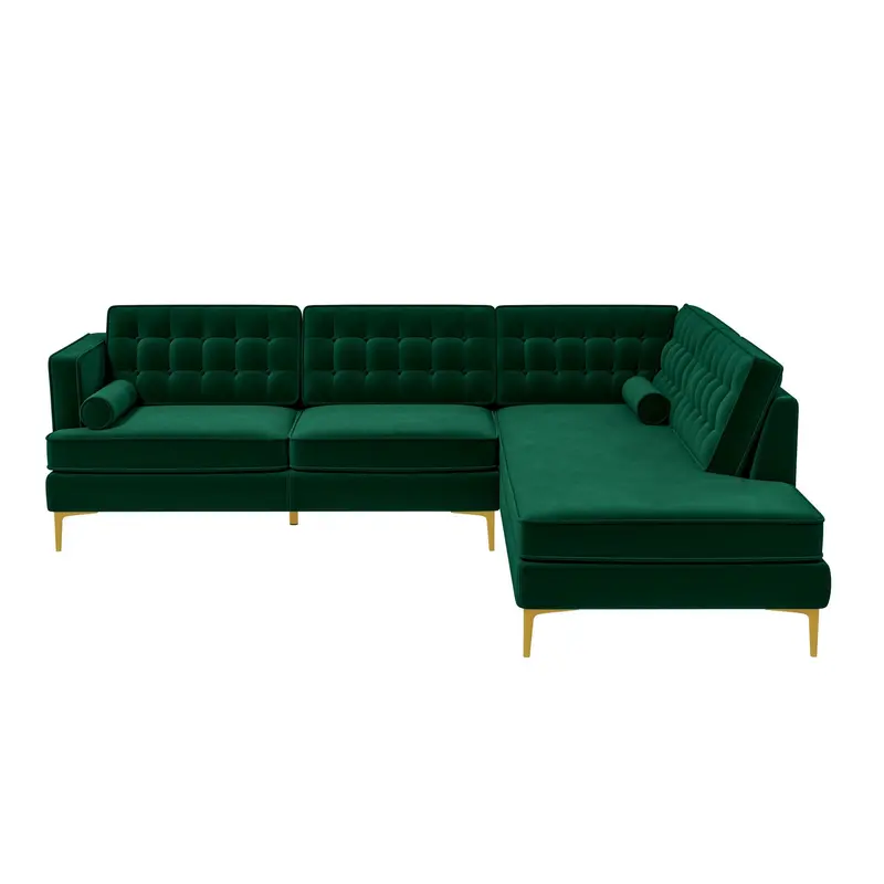 Brooke Green Fabric Sectional Sofa With Right-Side Chaise Extension 1