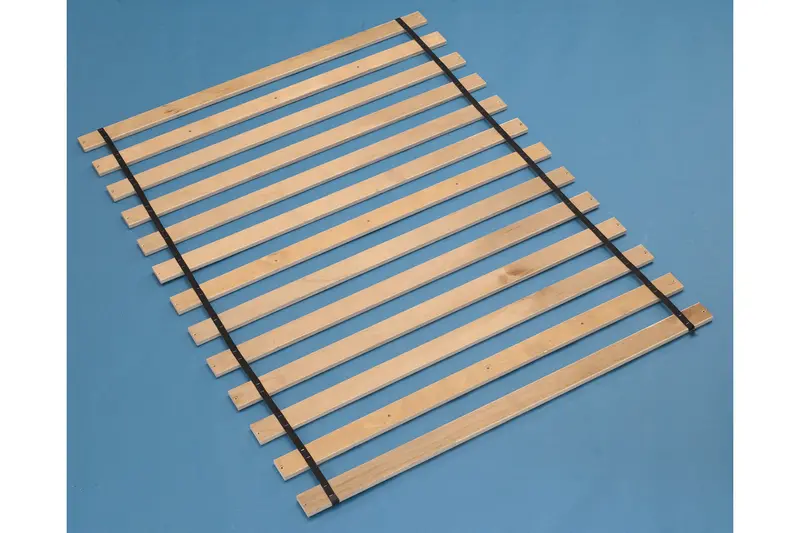 Brown Queen-Sized Bed Frame With Roll Slats And Rails 1