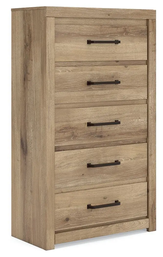 Brozmont Tan 5-Drawer Chest Of Drawers For Small Spaces 1