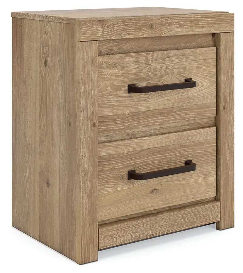 Brozmont Tan Wooden Nightstand With Drawer 1