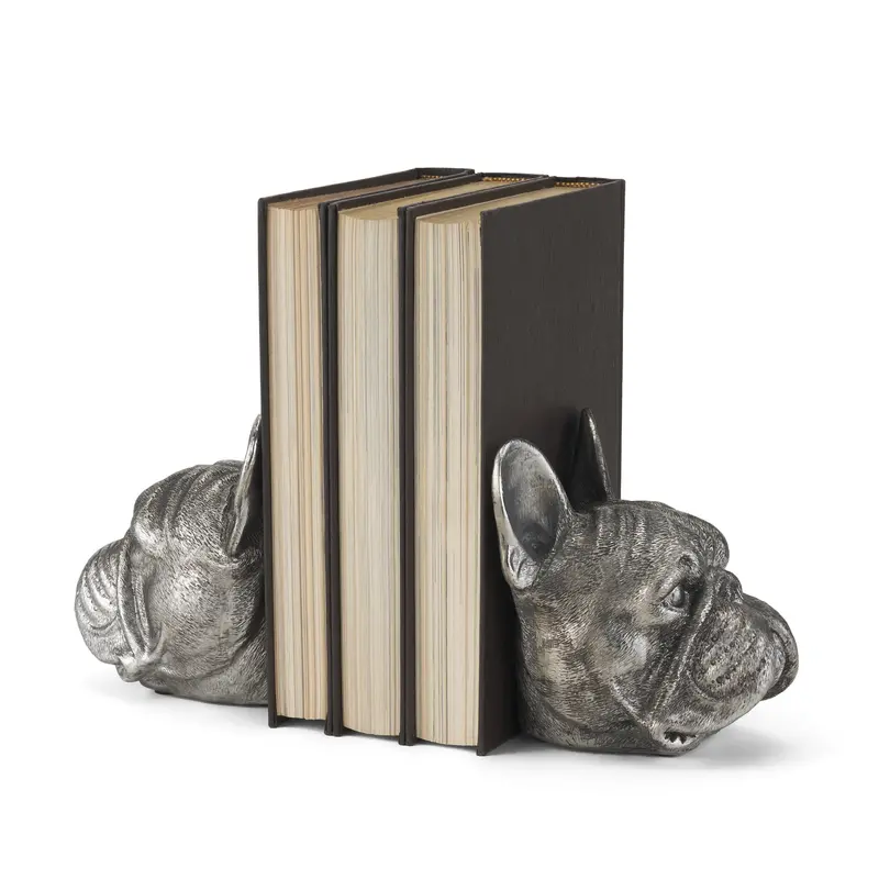 Bruno Bookends (Set Of 2) – Silver American Bulldog Sculptures (5"L X 5"W) 1