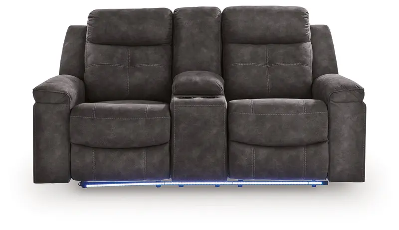 Brysonview Charcoal Loveseat With Built-In Console – Reclining Design 1