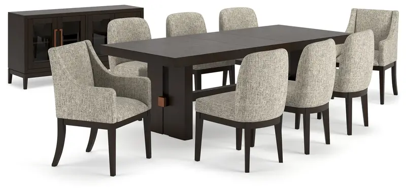 Burkhaus Dark Brown Extendable Dining Table With Eight Chairs And Integrated Storage 1