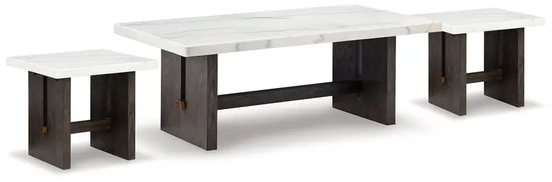 Burkhaus Two-Tone Coffee Table Set: White & Dark Brown With Matching End Tables 1