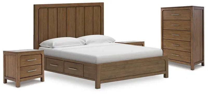 Cabalynn Light Brown King Storage Bed With Chest And Nightstands 1