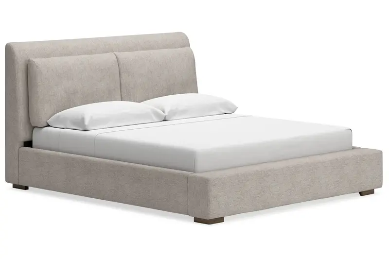 Cabalynn Light Brown Upholstered King Platform Bed 1