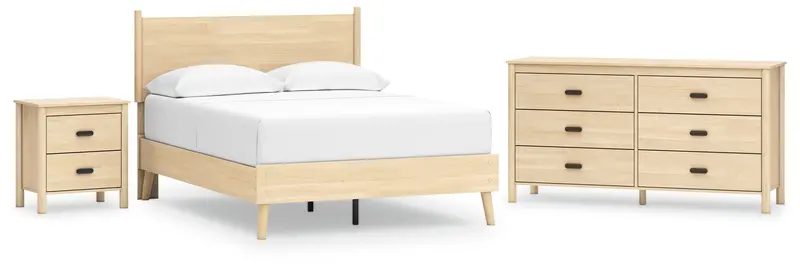 Cabinella Full Platform Bed With Matching Dresser & Nightstand In Warm Tan 1