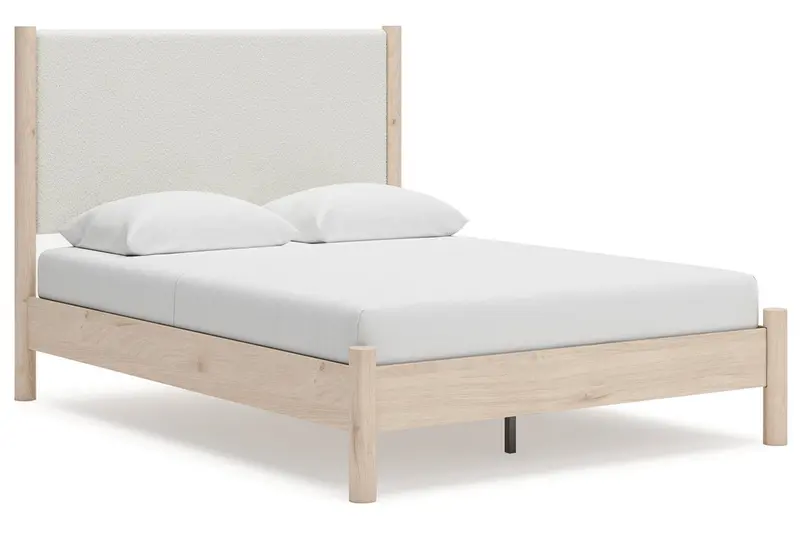 Cadmori Tan-Beige Upholstered Queen Platform Bed 1