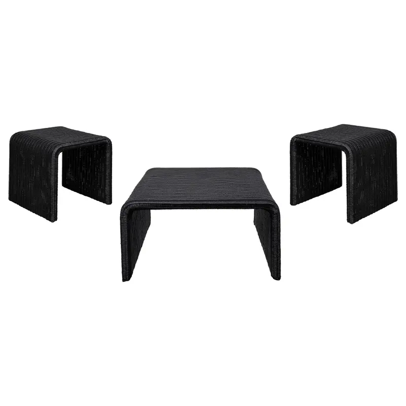 Cahya Black Rattan Coffee Table And End Table Set (3-Piece) 1