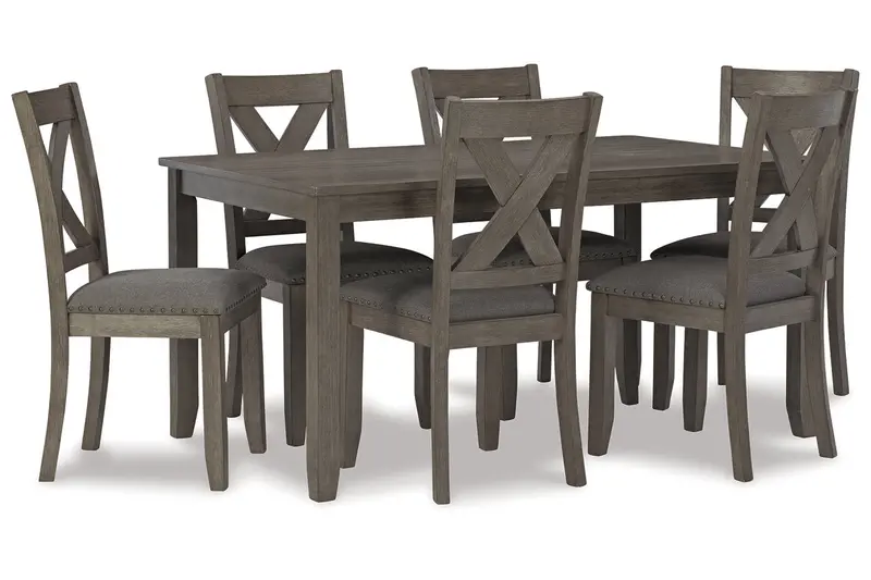Caitbrook Gray Dining Set – Table + 6 Matching Chairs 1