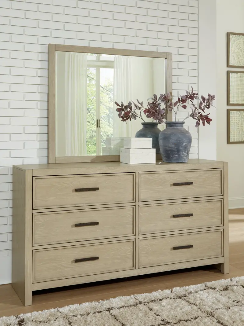 Calmoro Gray Wood Dresser With Matching Mirror 1