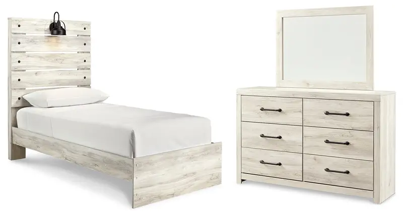 Cambeck Whitewash And Wispy White Twin Panel Bed Collection: Dresser & Mirror 1