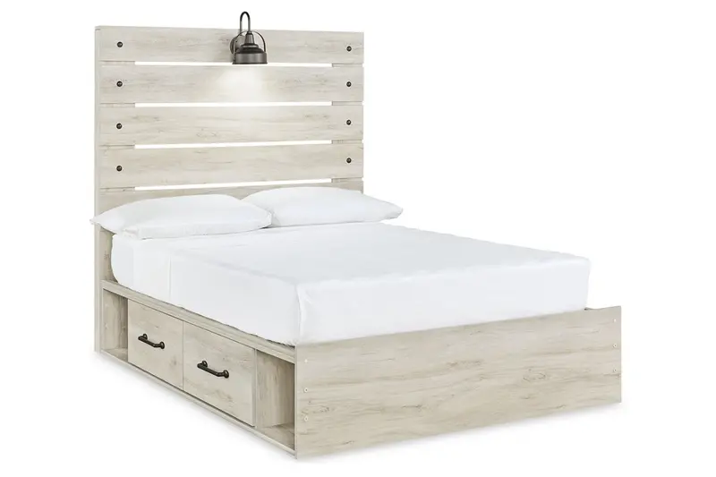 Cambeck Whitewash Full Platform Bed With Integrated Storage Drawers 1