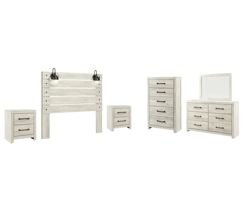 Cambeck Whitewash Queen Panel Headboard Bedroom Set: Bed, Dresser, Chest, And Two Nightstands 1