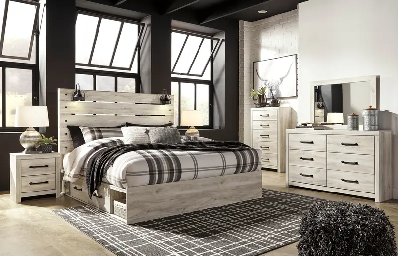 Cambeck Whitewash Storage Platform Bed With Four Integrated Drawers 1