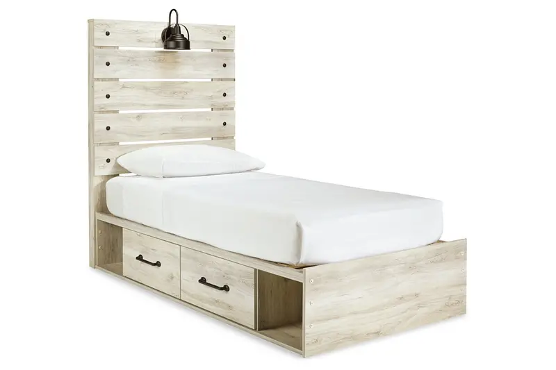 Cambeck Whitewash Twin Platform Bed With Integrated Dual Storage Drawers 1