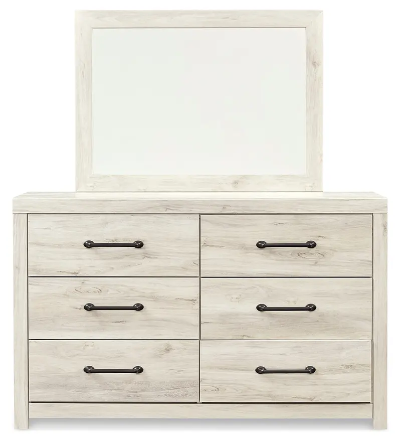Cambeck Whitewash & Wispy White Twin Panel Bed Set: Dresser & Mirror 1