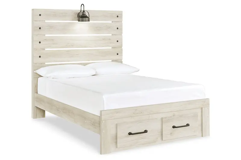 Cambeck Whitewashed Full Panel Bed With Built-In Storage Drawers 1