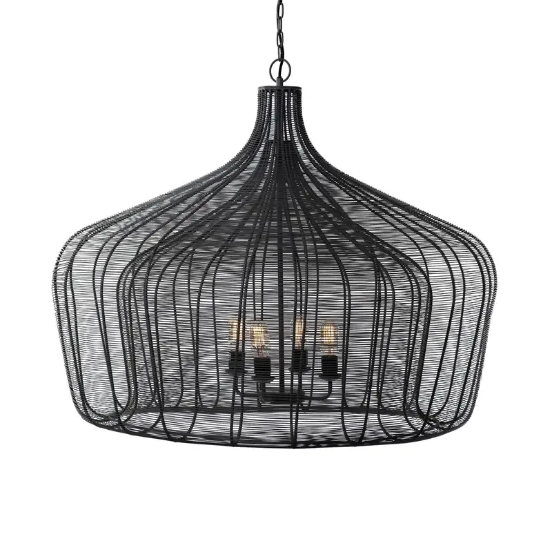 Camila Black Metal Mesh Chandelier With Four Lights (40" W X 31" H) 1