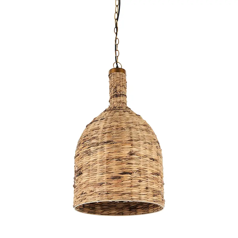 Campanile Brown Wicker Pendant Light (16" X 16" X 27" H) 1