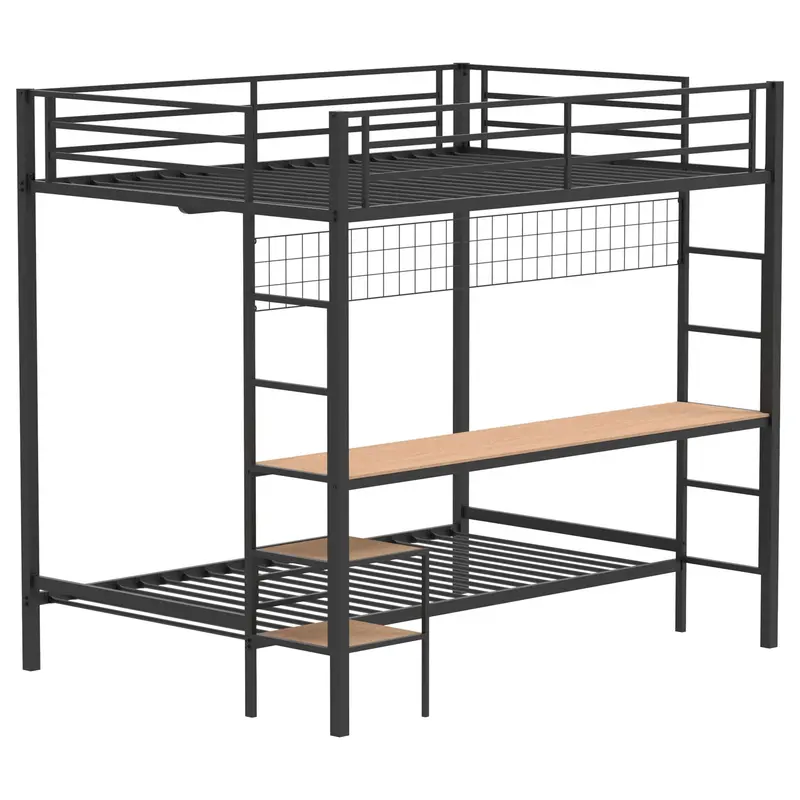 Campus Matte Black Full-Over-Twin Metal Workstation Bunk Bed 1