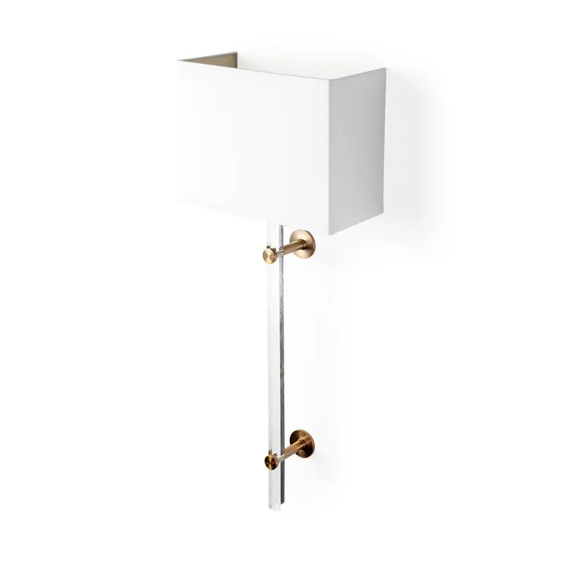 Cantabria White-Shade Wall Sconce With Brass And Acrylic Accents (12" X 30") 1