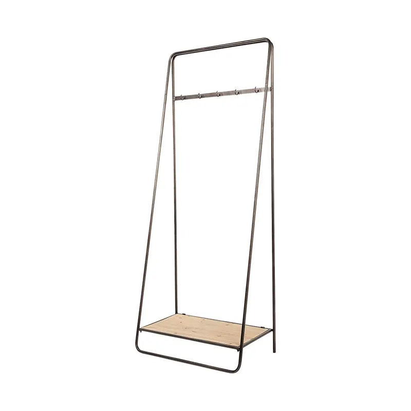 Carell Black Metal & Wood Hall Tree – 31"L X 18"W Entryway Shelf Unit 1
