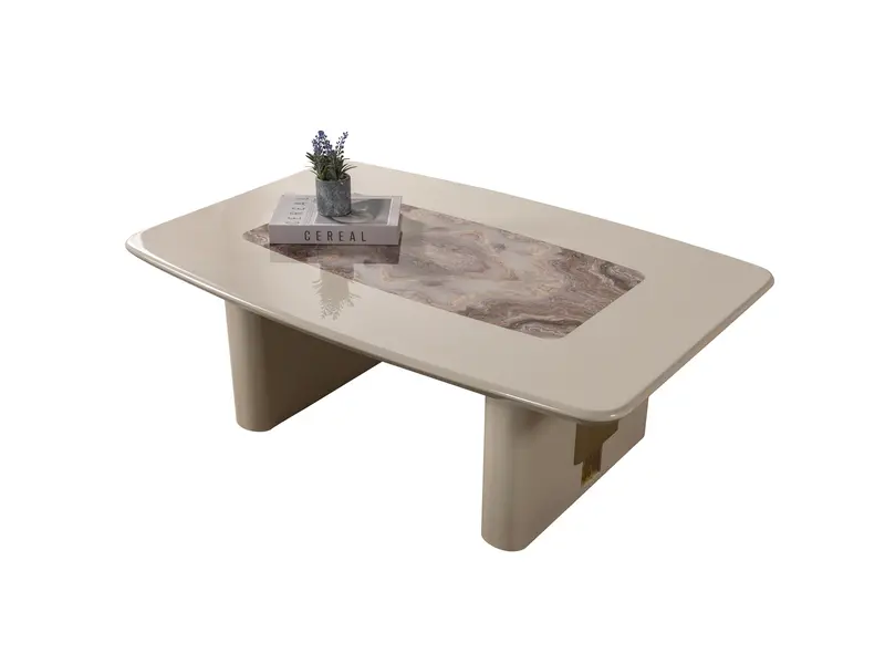 Carlina Ivory High-Gloss Oval Coffee Table With Tempered Glass Top 1
