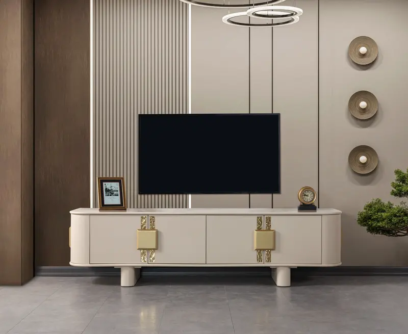 Carlina Ivory Tv Stand – Clean-Line Media Console With Storage 1
