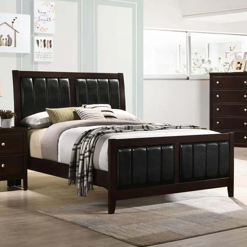 Carlton Cappuccino & Black Full Panel Bed – Fully Upholstered Design 1