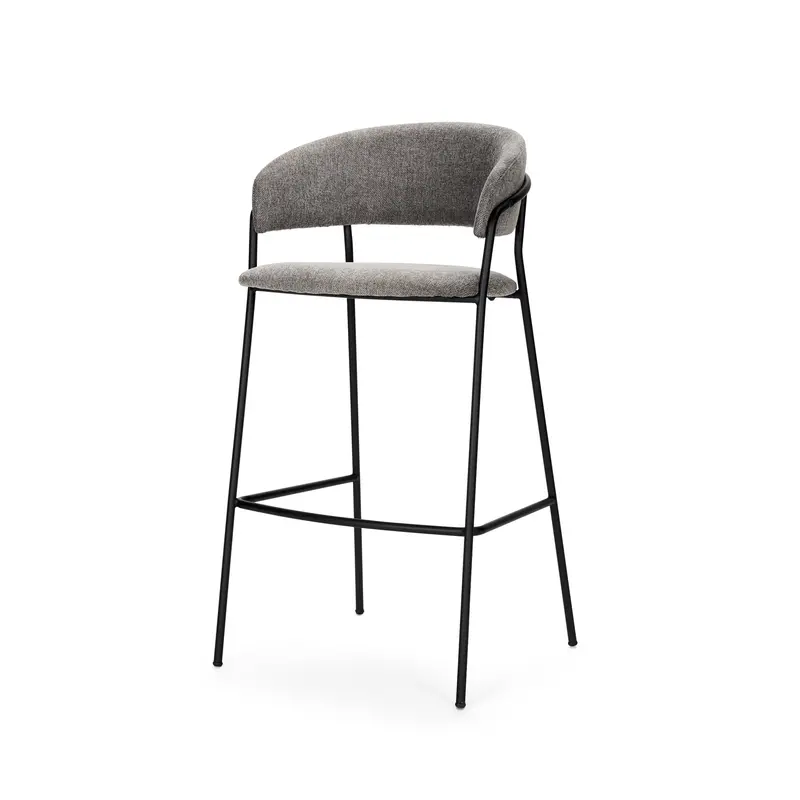Carolyn Gray Fabric Bar Stool With Matte Black Metal Frame 1
