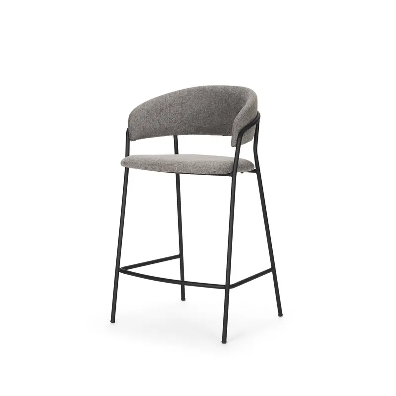 Carolyn Gray Fabric Counter Stool With Matte Black Metal Base 1