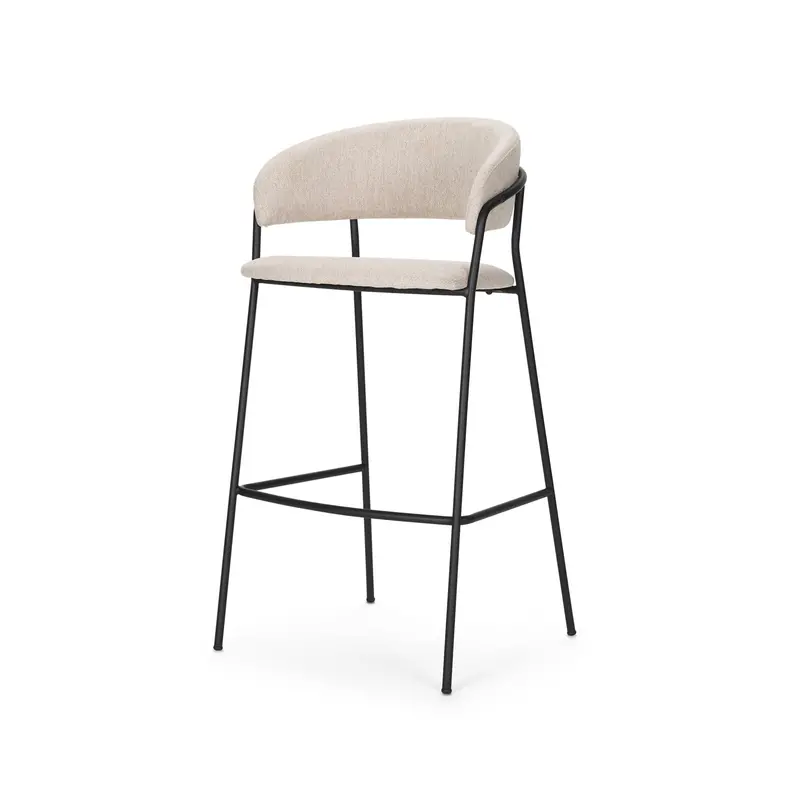 Carolyn Oatmeal Fabric Bar Stool With Matte Black Metal Frame 1