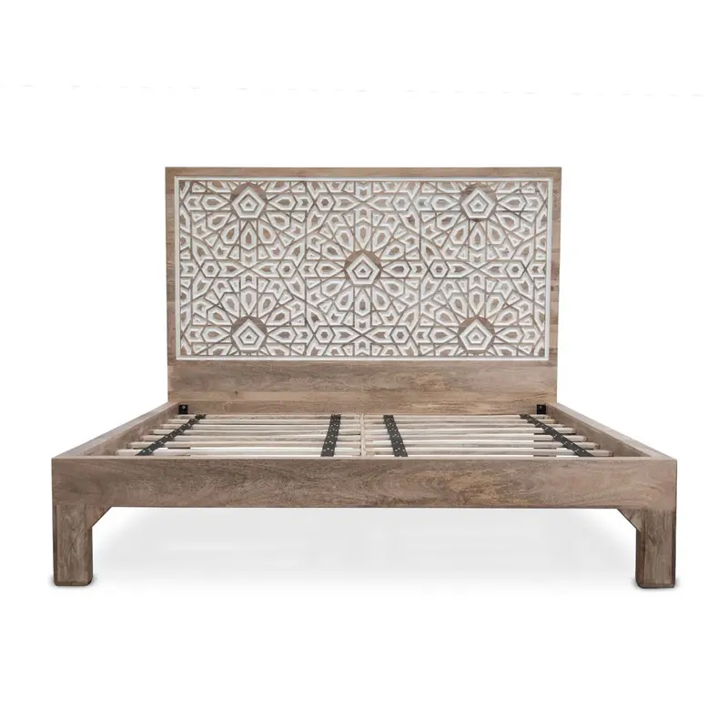 Carved Natural White Queen Bed – Tangiers Collection 1