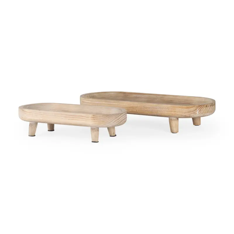 Carver Set Of Two Oblong Footed Trays – Whitewashed Wood Finish 1