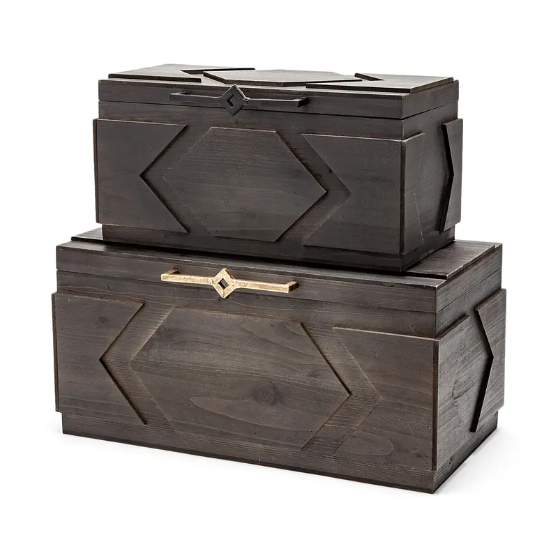 Cassia Set Of 2 Rustic Brown Wooden Storage Boxes 1