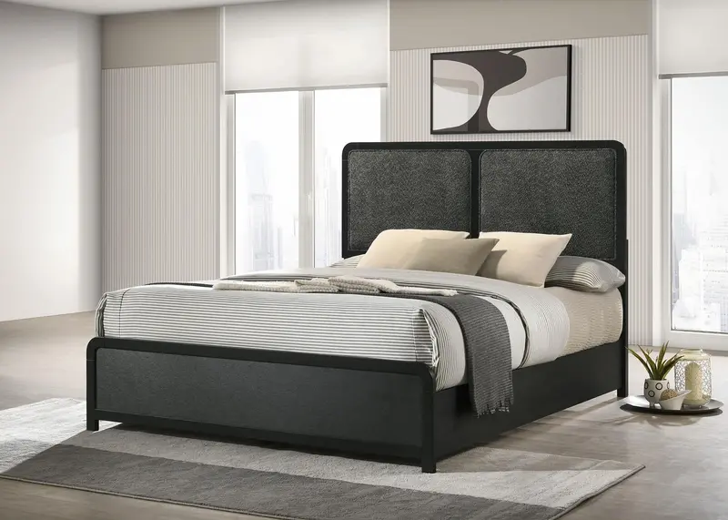 Cavelle Black Upholstered Eastern King Bed – 47-Inch Low-Profile Frame 1